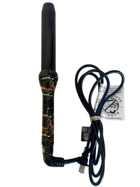 1" Curling Wand Tourmaline Black Gold Marble Splatter Hair Tool Curling Iron